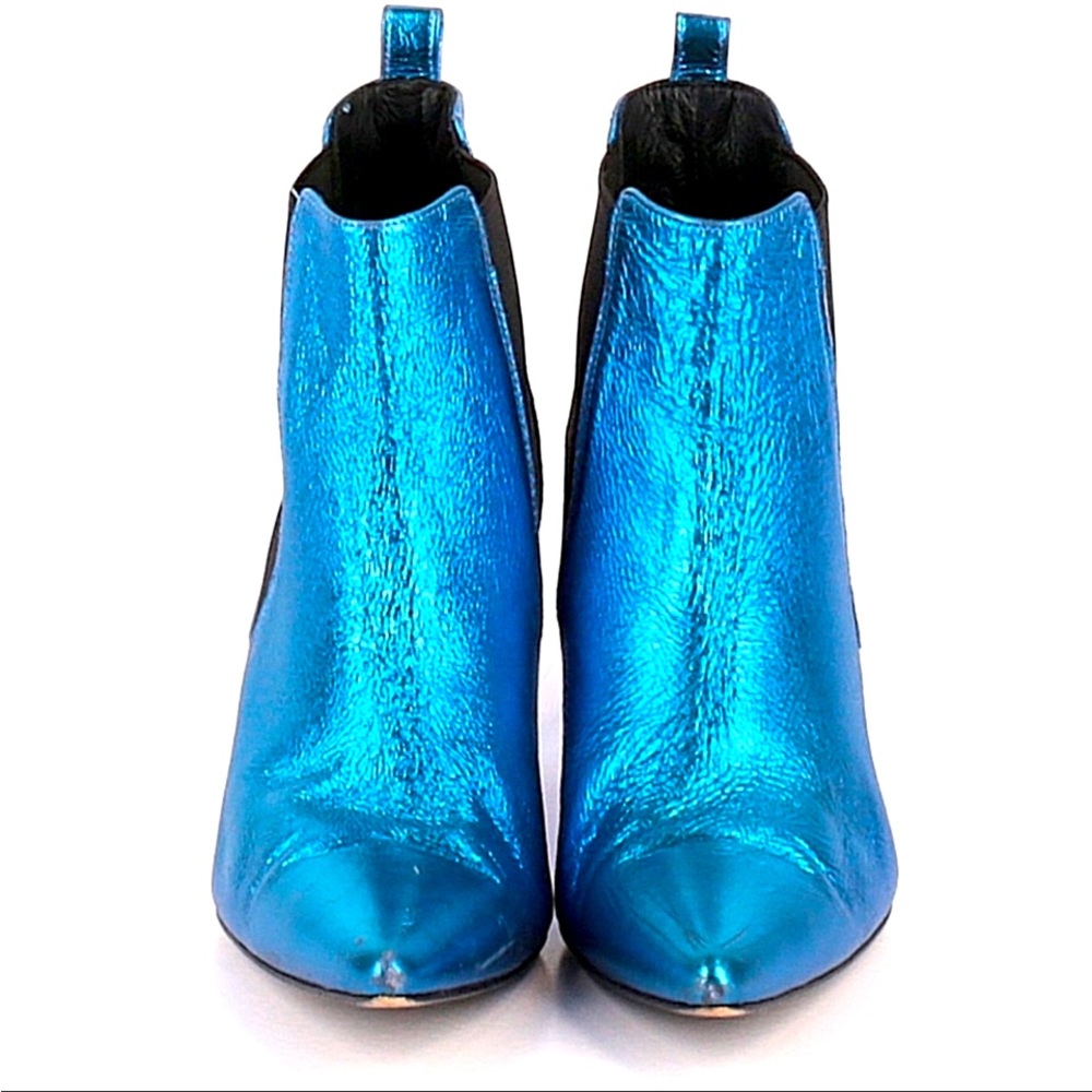 Leather metallic blue ankle boots